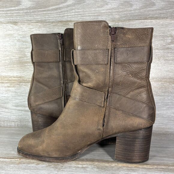 Lauren Ralph Lauren GEN Brown Nubuck Leather Ankle Boot Buckle Strap Size 9.5 - Picture 7 of 10